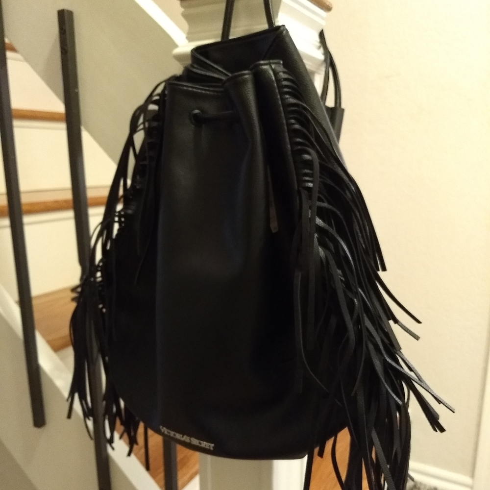Victoria Secret leather backpack black w/ fringe